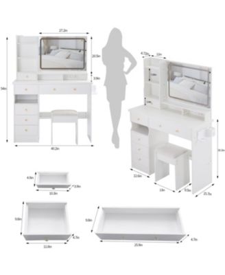 Large Vanity Table with Charging Station and LED Mirror (41)