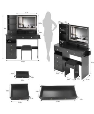 Streamdale Vanity Table with Stool and Power Station, Extra Large LED Mirror, Hair Dryer Stand