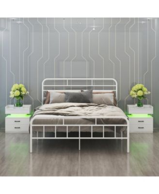 LED Nightstand with 2 Drawers and Storage