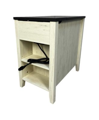 Farmhouse Bedside Table with Charging Station, Barn Door Nightstand with Drawer