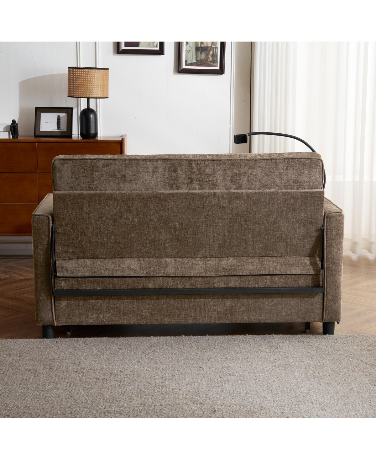 Streamdale Furniture Streamdale 56.9" Loveseat Sofa Bed with Reversible Cushion, Pockets, Usb Ports, and Phone Holder