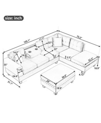+ Sectional Sofa with Storage Ottoman + Fabric (or Leather, if specified) + Storage Feature + Sofa Set