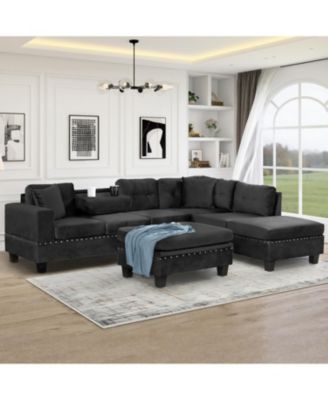 + Sectional Sofa with Storage Ottoman + Fabric (or Leather, if specified) + Storage Feature + Sofa Set