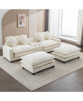 Chenille Sectional Sofa w/Ottomans USB Cup Holders and Storage