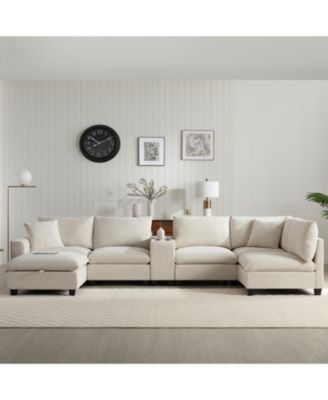 140" Modular Sectional Sofa w/ Ottoman Storage & USB