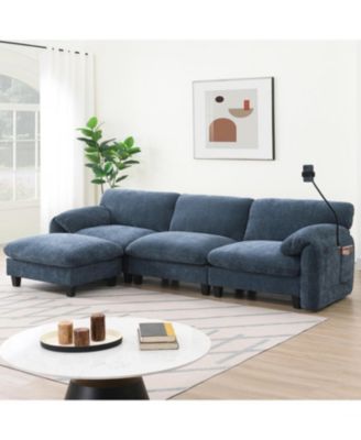 108" Modular Sectional Sofa Wide Seat USB Charger Ottoman