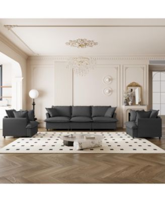 Chenille Sectional Sofa Set - 3 Seater Sofa & 2 Armchairs