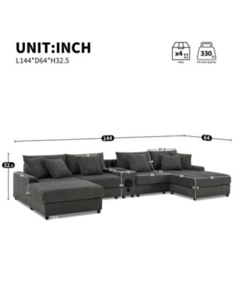 Sectional Sofa with Bluetooth USB Storage & Ottoman
