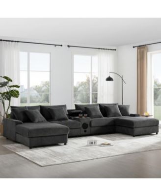 Sectional Sofa with Bluetooth USB Storage & Ottoman