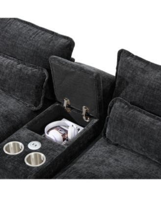 U-Shaped Sectional Sofa with USB & Cup Holders