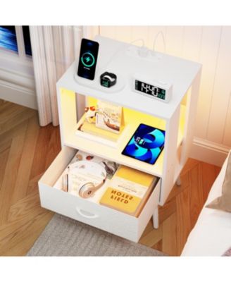 Nightstand with Charging LED & Fabric Drawers
