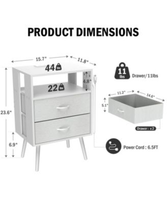 Charging Nightstand with LED & Fabric Drawers