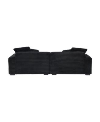 Black Corduroy 4-Seat Sofa with Pillows