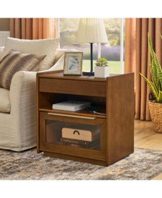 Mid Century Nightstand Charging Station Dark Walnut