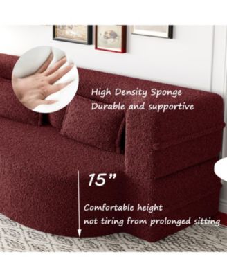 Teddy Fabric Convertible Sleeper Sofa Bed with 2 Pillows - Burgundy