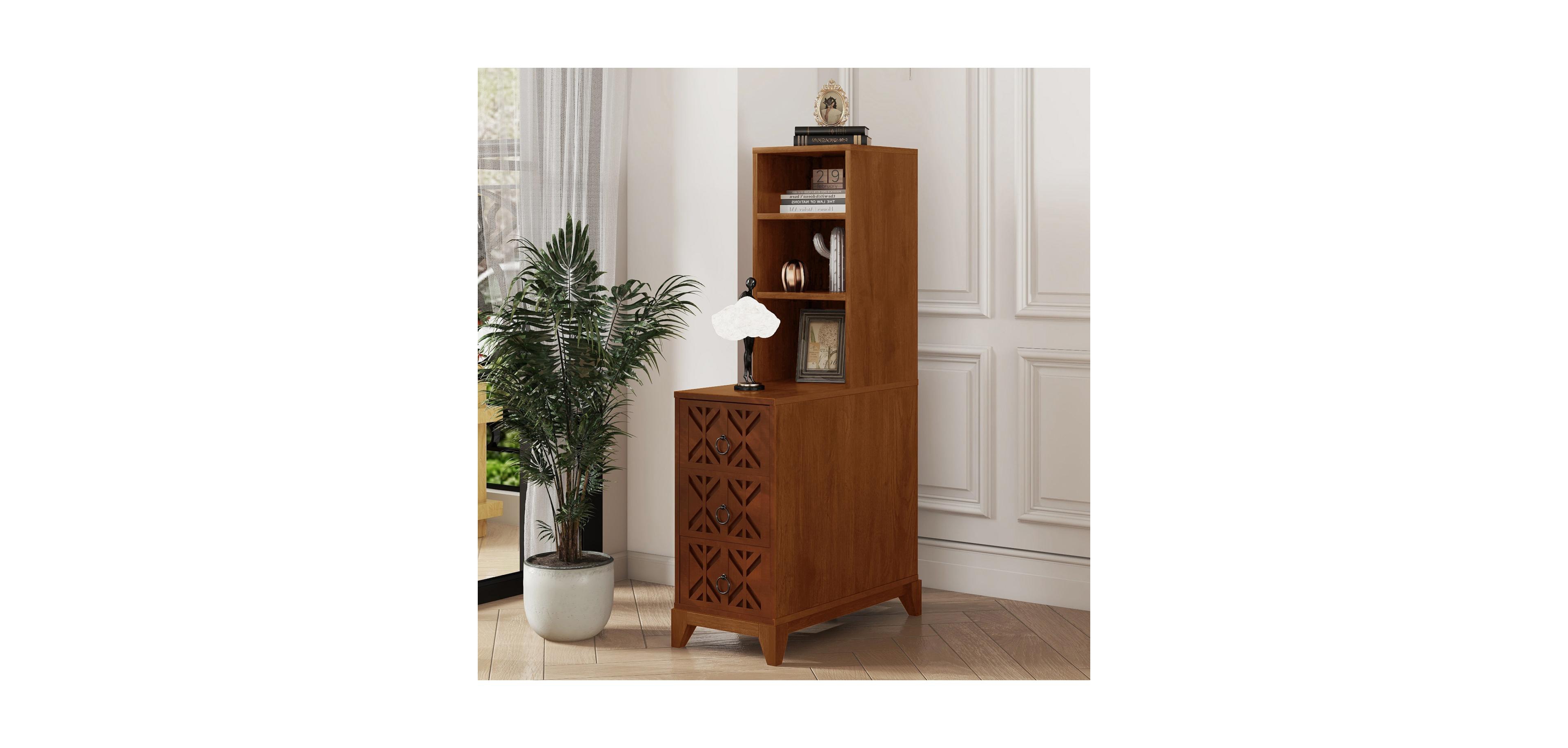 Streamdale Furniture Walnut End Table with 3 Drawers and 2 Shelves