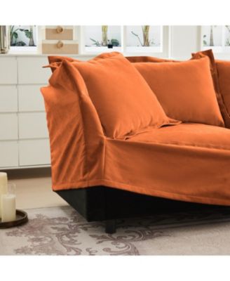 Orange Chenille Slipcovered Armchair with Pillows