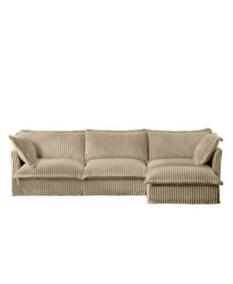 L-Shaped Slipcovered Sectional Sofa Camel Corduroy