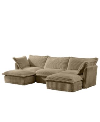 Slipcovered U Shape Sectional Sofa Deep Seat Camel