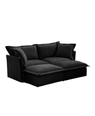Black Chenille 2-Seater Sofa with Ottomans