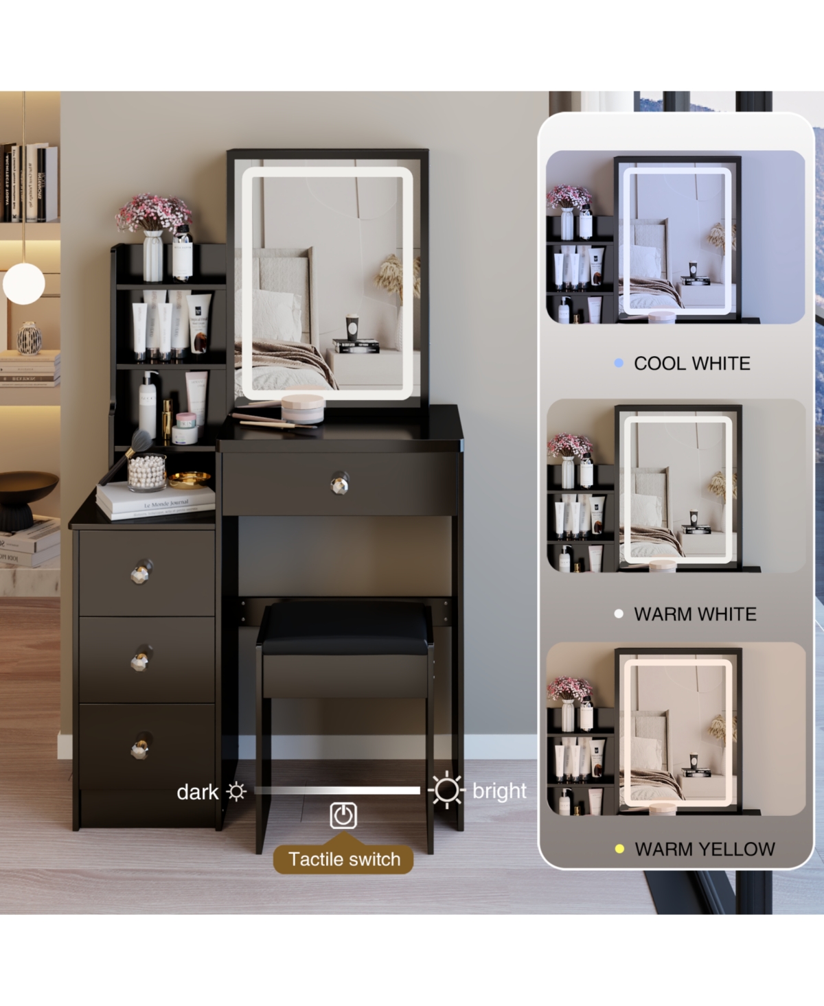 Streamdale Furniture Led Mirror Vanity Table with Stool