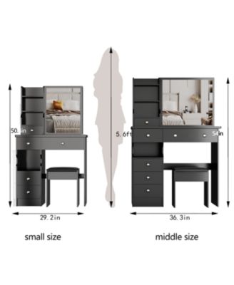37" Vanity Table with Mirror Stool & Storage