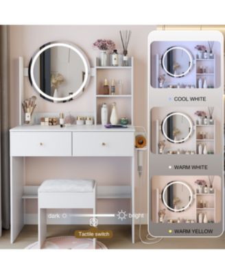 17" LED Vanity Table Set Touch 3 Colors Storage & Power