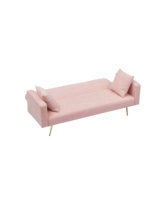 71.7 - inch Pink Teddy Fleece Sofa Bed with Two Complimentary Throw Pillows