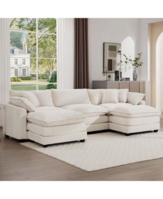 Corduroy Modular Sectional Sofa with Ottomans