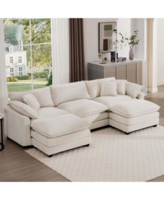 Corduroy Modular Sectional Sofa with Ottomans