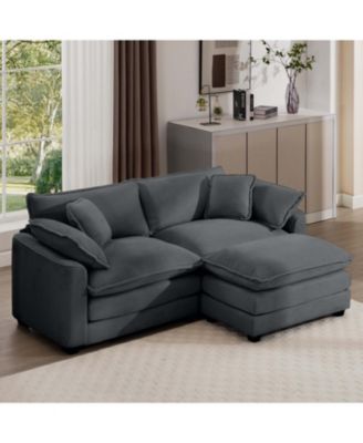 Corduroy 2-Seater Sofa with Ottoman - Grey
