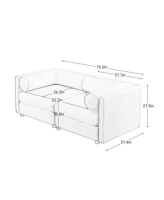 White Chenille 2-Seater Sofa with Hidden Storage