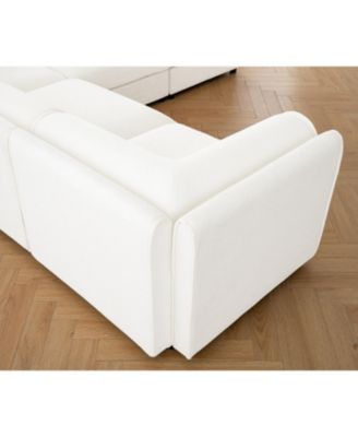 White Chenille 2-Seater Sofa with Storage Ottomans