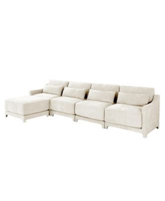 White Chenille 4-Seater Sofa with Ottoman
