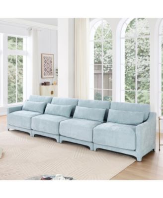 Chenille Sofa Solid Wood Frame Easy Install Sky Blue