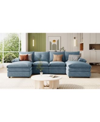 Chenille U-Shaped Sectional Sofa with Adjustable Pillows
