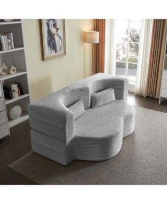  Convertible Corduroy Floor Sofa Bed with Pillows - Light Grey