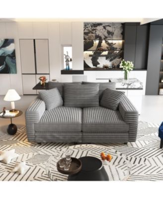 Plush Corduroy 3-Seat Sofa with Soft Pillows