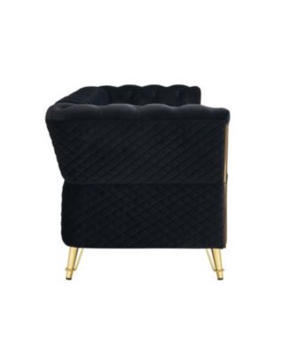 Modern Tufted Velvet Sofa 87.4 inch for Living Room Black Color