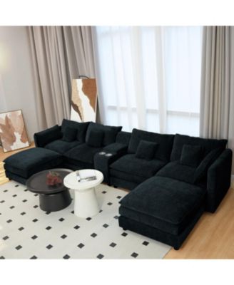 Streamdale U Shaped Cloud Couch, 144" Modular Chenille Sofa with Ottoman & Console