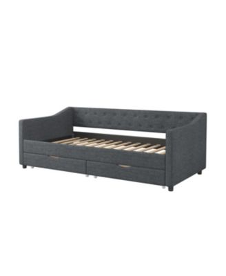 Twin Daybed with Drawers, Tufted Sofa Bed - Dark Grey