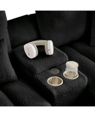 Teddy Fabric Sectional Sofa with Console, USB & Cup Holder