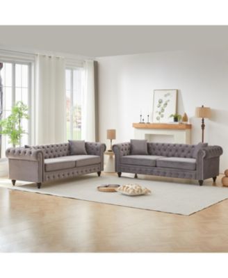 Modern 6-Seat Sofa with Wood Frame & Cushions