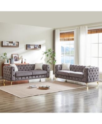 Velvet 3+3 Seater Sofa with Wood Frame & Metal Feet