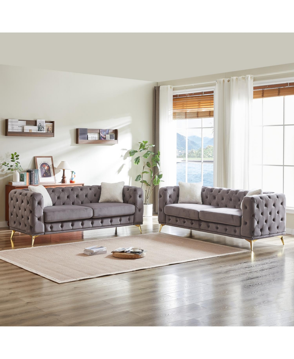 Streamdale Furniture Velvet 3+3 Seater Sofa with Wood Frame & Metal Feet