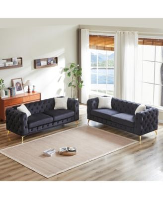  Velvet 3+3 Seater Sofa with Wood Frame & Metal Feet