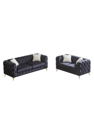 Velvet Sofa Set- 3+2 Seater, Wood Frame, Metal Legs, Cushions