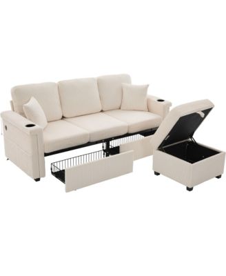 Streamdale L-Shaped Sectional Sofa w/ Storage Ottoman, USB, Cup Holder, Corduroy