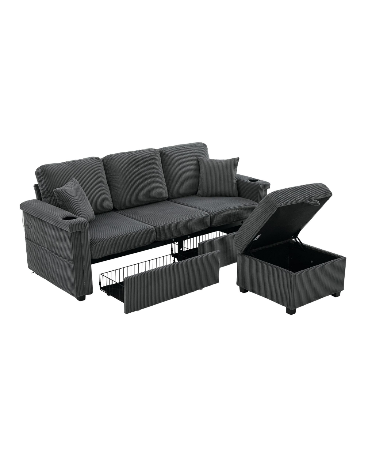 Streamdale Furniture L-Shaped Sectional Sofa w/ Storage Ottoman, Usb, Cup Holder