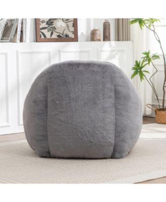 Comfy Grey Faux Fur Bean Bag Chair Sofa for Adults & Kids